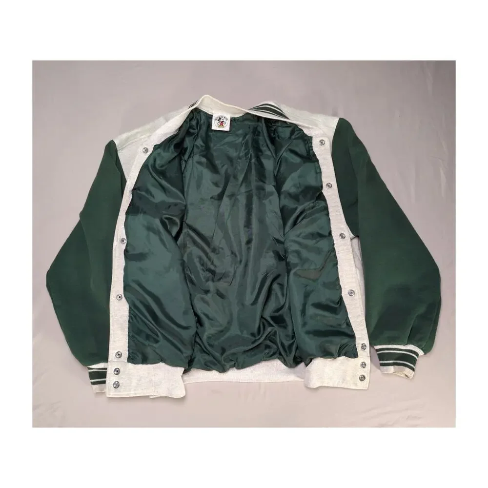 VTG Disney Mickey & Co Varsity Jacket Green White Button Up Spellout Size L